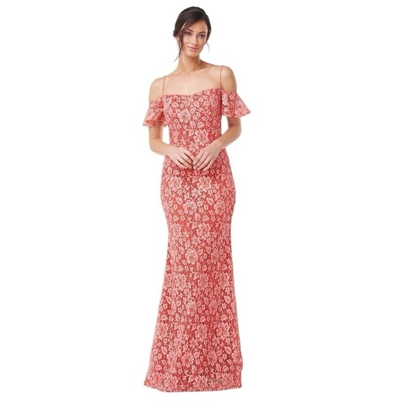 JS Collections Meloday Bow Mermaid Lace Gown in Poppy Red Rosette 8617384 - Picture 1 of 8